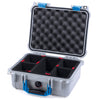 Pelican 1400 Case, Silver with Blue Handle & Latches TrekPak Divider System with Convolute Lid Foam ColorCase 014000-0020-180-120