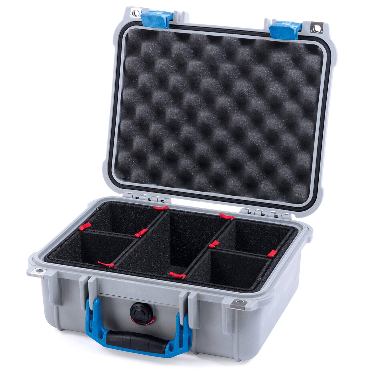 Pelican 1400 Case - Silver &amp; Blue - TrekPak Divider System / Convolute Lid Foam