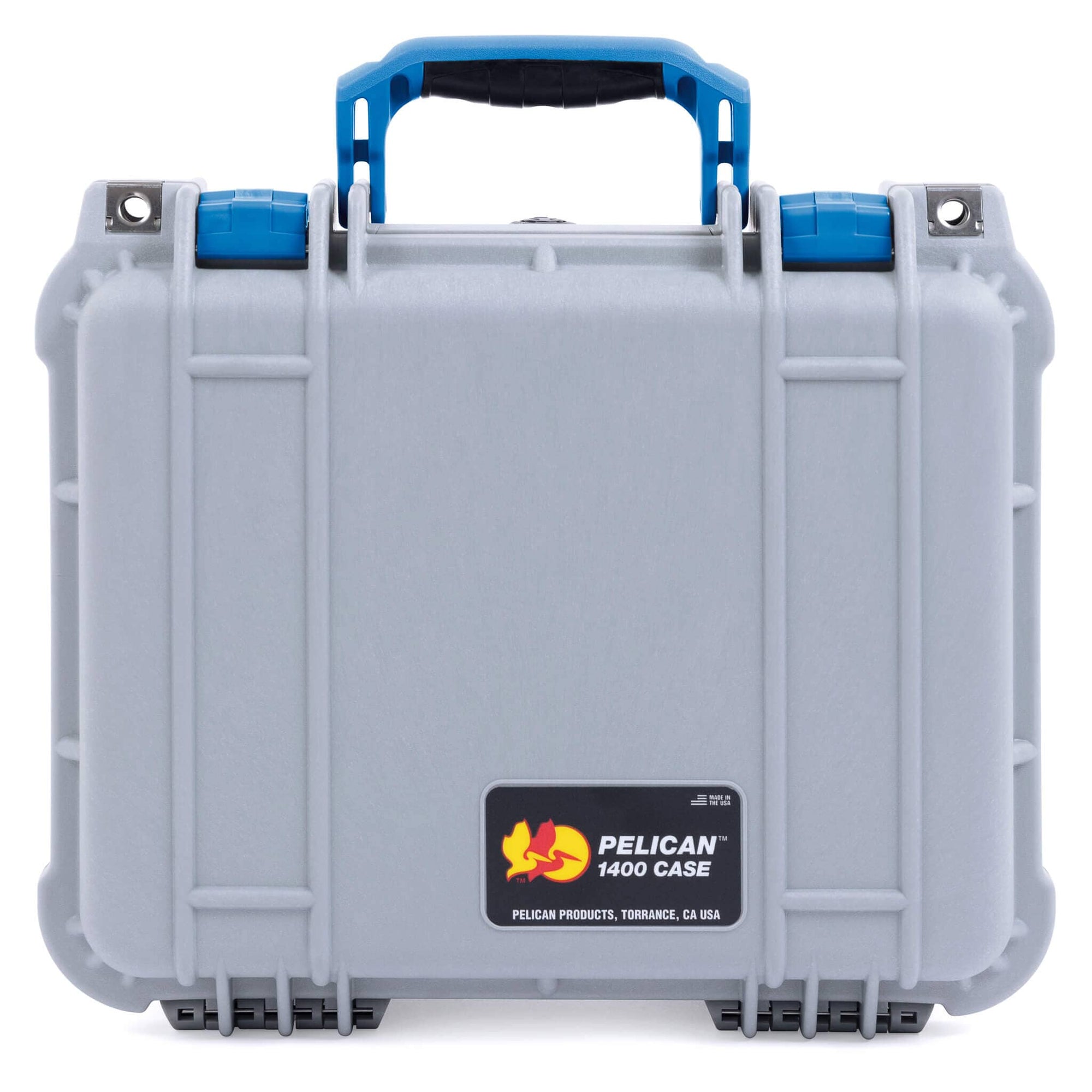 Pelican 1400 Case, Silver with Blue Handle & Latches ColorCase 