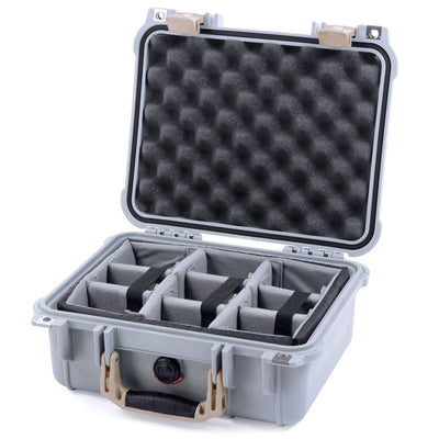 Pelican 1400 Case, Silver with Desert Tan Handle & Latches Gray Padded Dividers with Convolute Lid Foam ColorCase 014000-0070-180-310