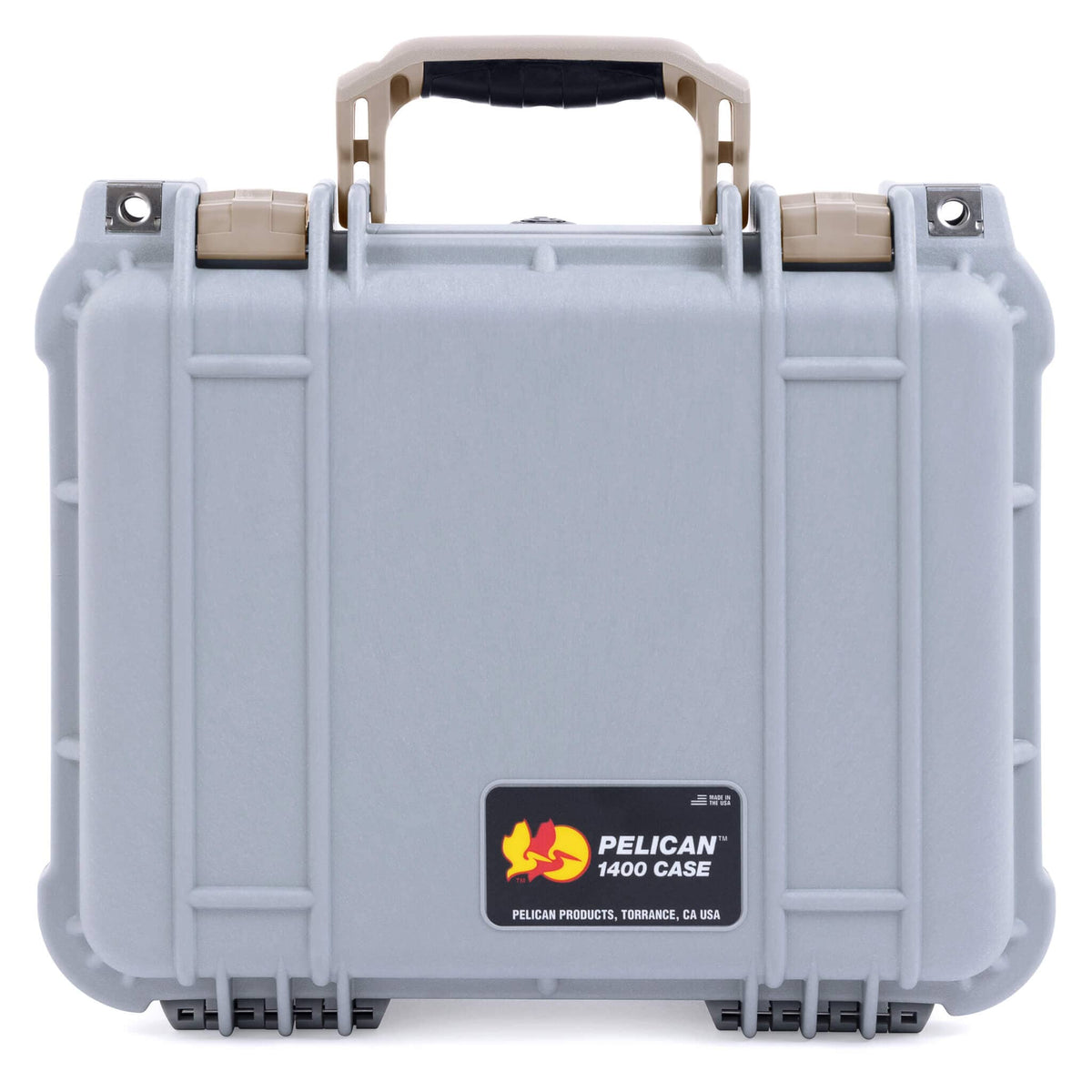 Pelican 1400 Case, Silver with Desert Tan Handle &amp; Latches ColorCase 