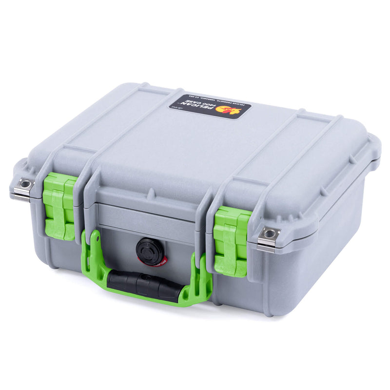 Pelican 1400 Case, Silver with Lime Green Handle & Latches ColorCase 