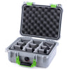 Pelican 1400 Case, Silver with Lime Green Handle & Latches Gray Padded Dividers with Convolute Lid Foam ColorCase 014000-0070-180-300