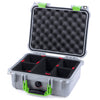 Pelican 1400 Case, Silver with Lime Green Handle & Latches TrekPak Divider System with Convolute Lid Foam ColorCase 014000-0020-180-300