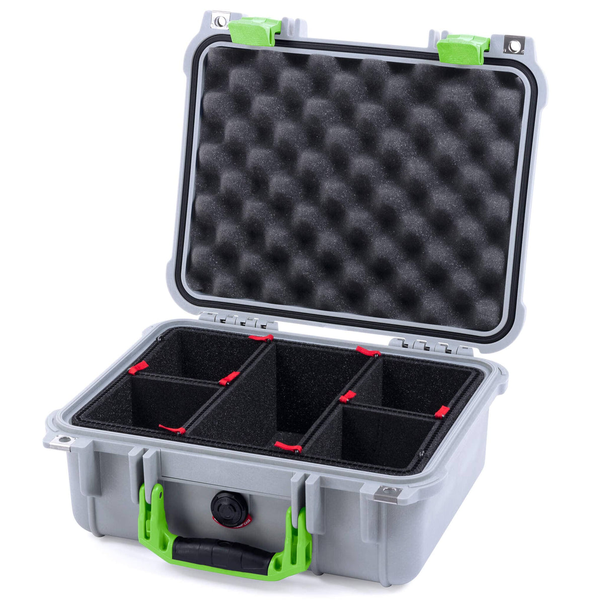 Pelican 1400 Case - Silver &amp; Lime Green - TrekPak Divider System / Convolute Lid Foam