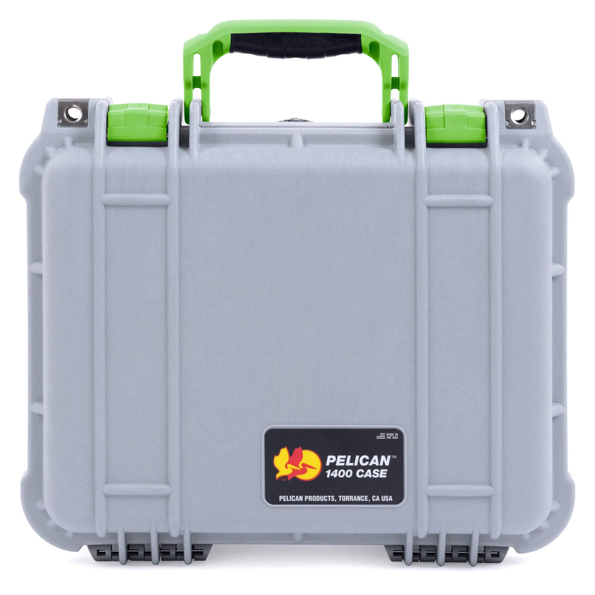 Pelican 1400 Case, Silver with Lime Green Handle &amp; Latches ColorCase 
