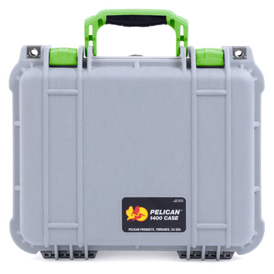 Pelican 1400 Case, Silver with Lime Green Handle & Latches ColorCase