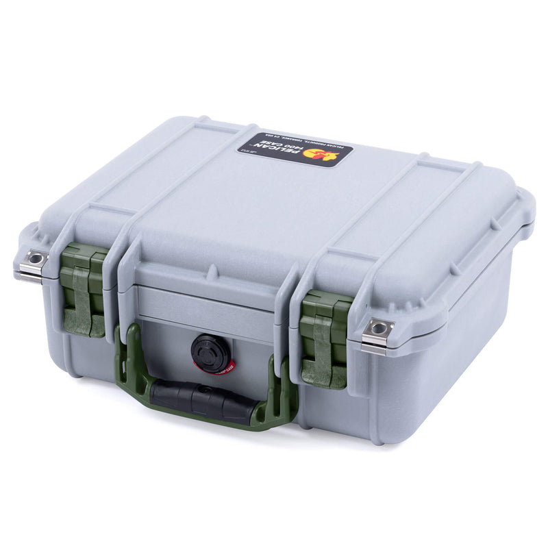 Pelican 1400 Case, Silver with OD Green Handle & Latches ColorCase 