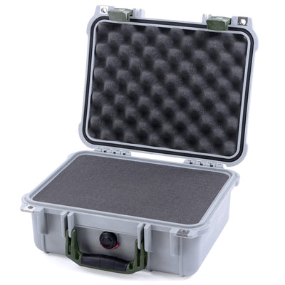 Pelican 1400 Case, Silver with OD Green Handle & Latches Pick & Pluck Foam with Convolute Lid Foam ColorCase 014000-0001-180-130