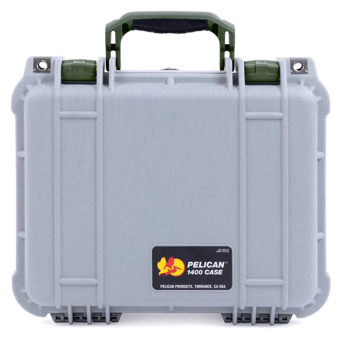 Pelican 1400 Case, Silver with OD Green Handle &amp; Latches ColorCase 