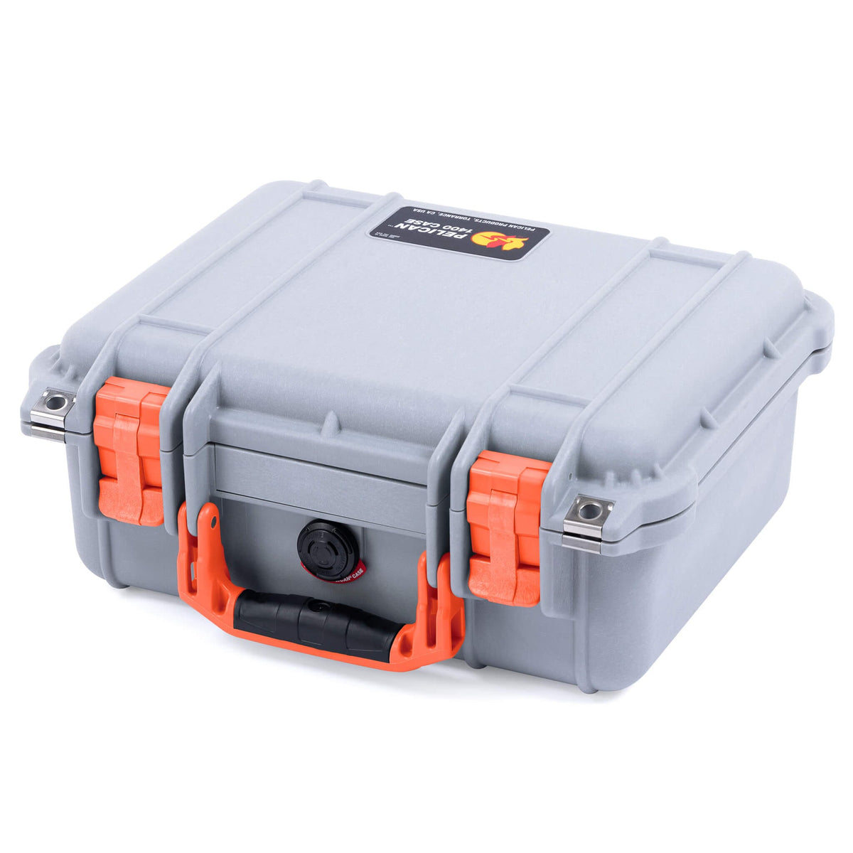 Pelican 1400 Case, Silver with Orange Handle &amp; Latches ColorCase 