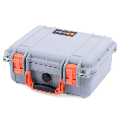 Pelican 1400 Case, Silver with Orange Handle & Latches ColorCase