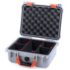 Pelican 1400 Case, Silver with Orange Handle & Latches TrekPak Divider System with Convolute Lid Foam ColorCase 014000-0020-180-150