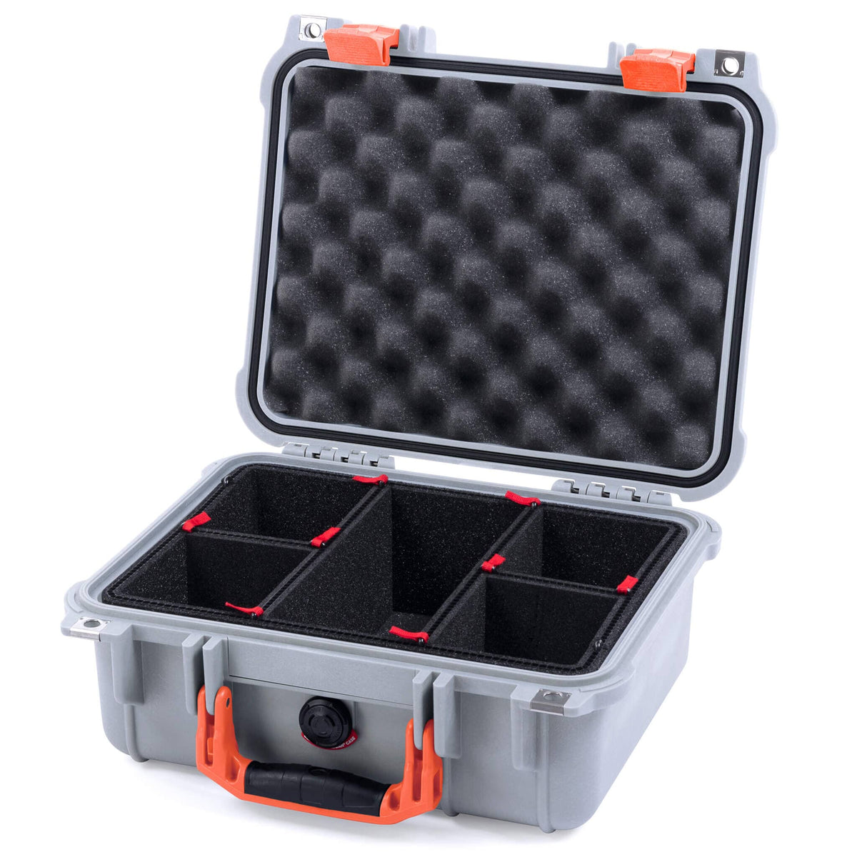 Pelican 1400 Case - Silver &amp; Orange - TrekPak Divider System / Convolute Lid Foam