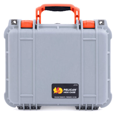 Pelican 1400 Case, Silver with Orange Handle & Latches ColorCase