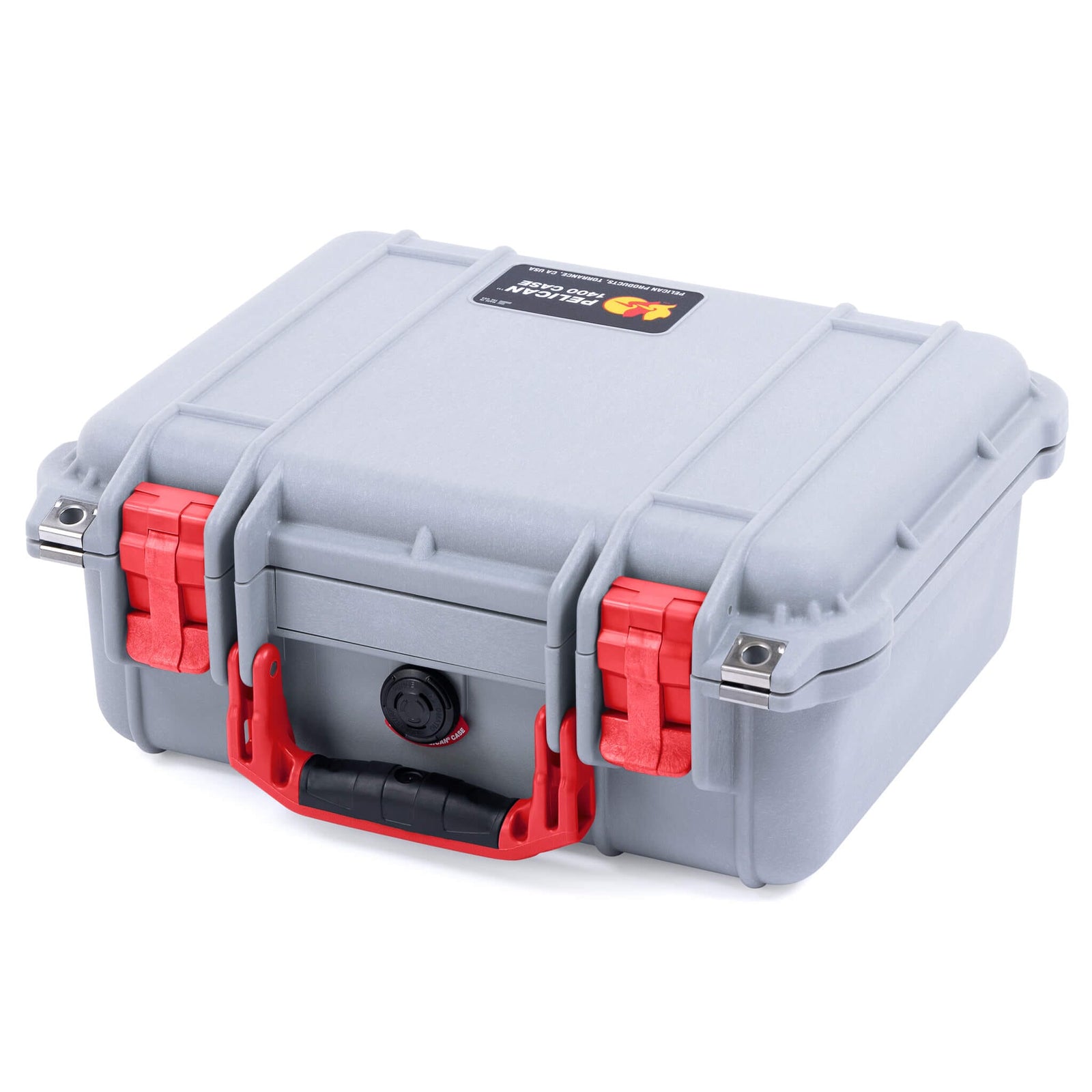 Pelican 1400 Case, Silver with Red Handle & Latches ColorCase 