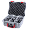 Pelican 1400 Case, Silver with Red Handle & Latches Gray Padded Dividers with Convolute Lid Foam ColorCase 014000-0070-180-320