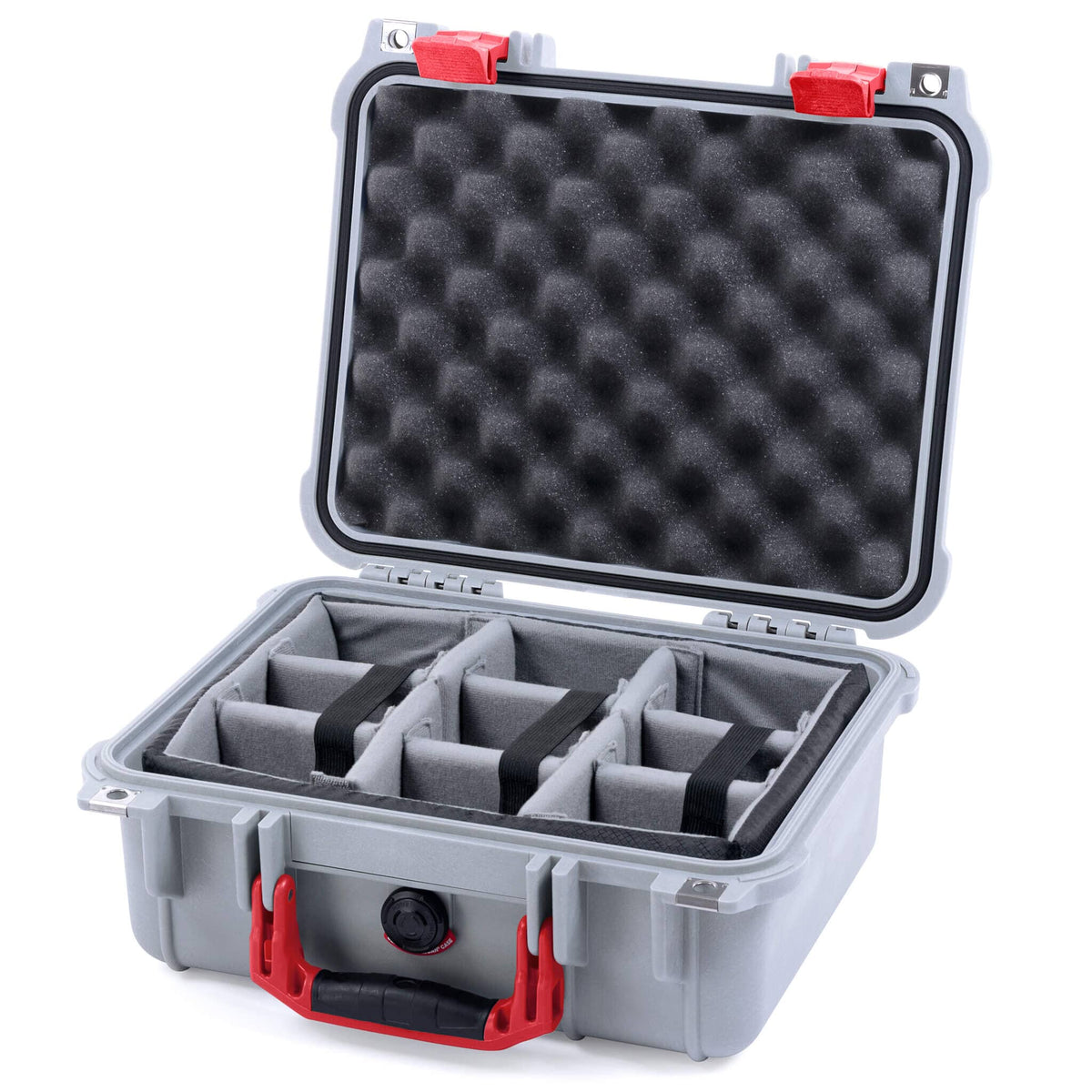 Pelican 1400 Case - Silver &amp; Red - Padded Microfiber Dividers / Convolute Lid Foam