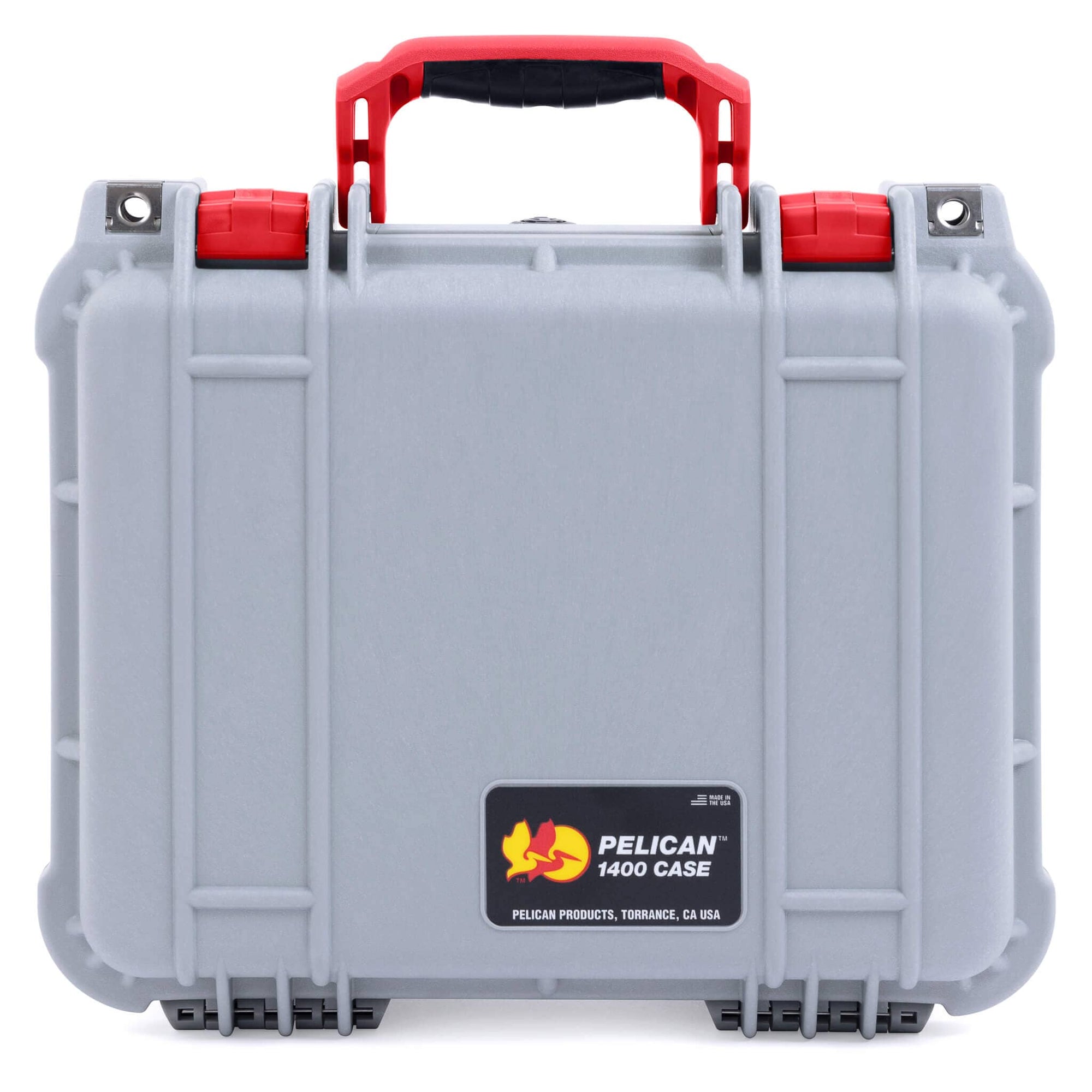 Pelican 1400 Case, Silver with Red Handle & Latches ColorCase 