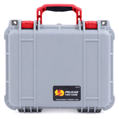 Pelican 1400 Case, Silver with Red Handle & Latches ColorCase