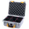 Pelican 1400 Case, Silver with Yellow Handle & Latches TrekPak Divider System with Convolute Lid Foam ColorCase 014000-0020-180-240