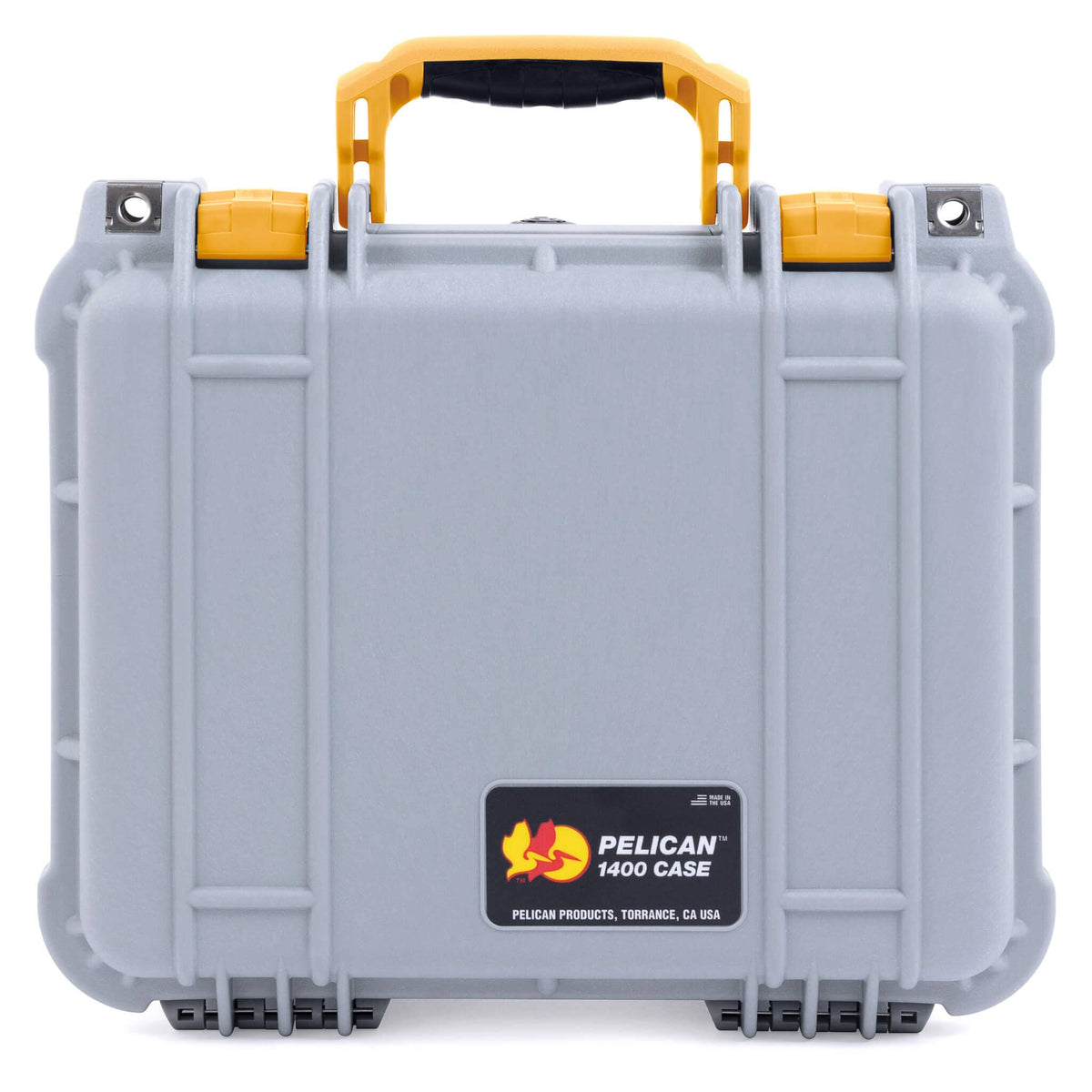 Pelican 1400 Case, Silver with Yellow Handle &amp; Latches ColorCase 