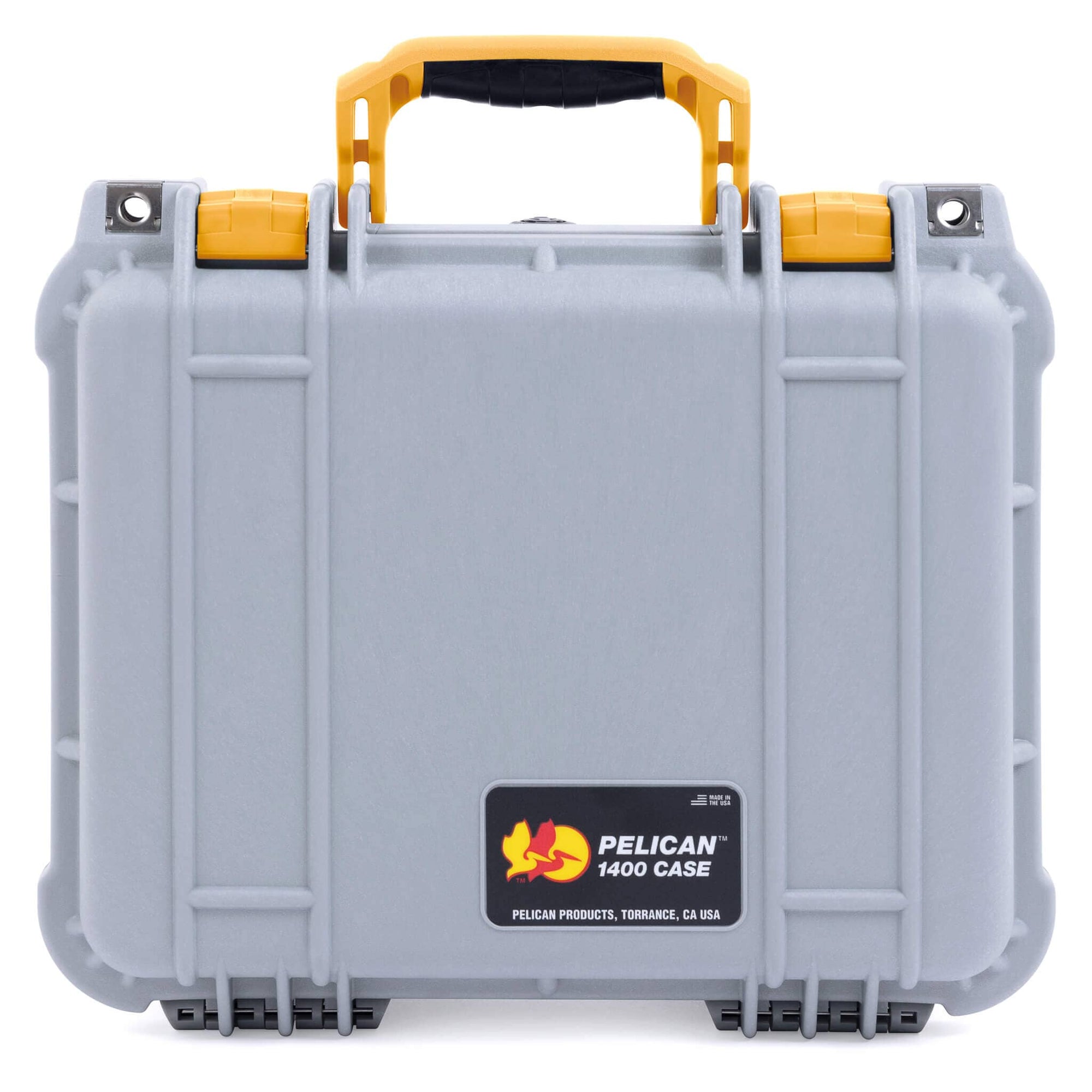 Pelican 1400 Case, Silver with Yellow Handle & Latches ColorCase 