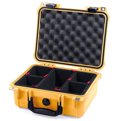Pelican 1400 Case, Yellow with Black Handle & Latches TrekPak Divider System with Convolute Lid Foam ColorCase 014000-0020-240-110