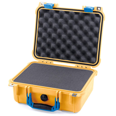 Pelican 1400 Case, Yellow with Blue Handle & Latches Pick & Pluck Foam with Convolute Lid Foam ColorCase 014000-0001-240-120