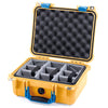 Pelican 1400 Case, Yellow with Blue Handle & Latches Gray Padded Microfiber Dividers with Convolute Lid Foam ColorCase 014000-0070-240-120