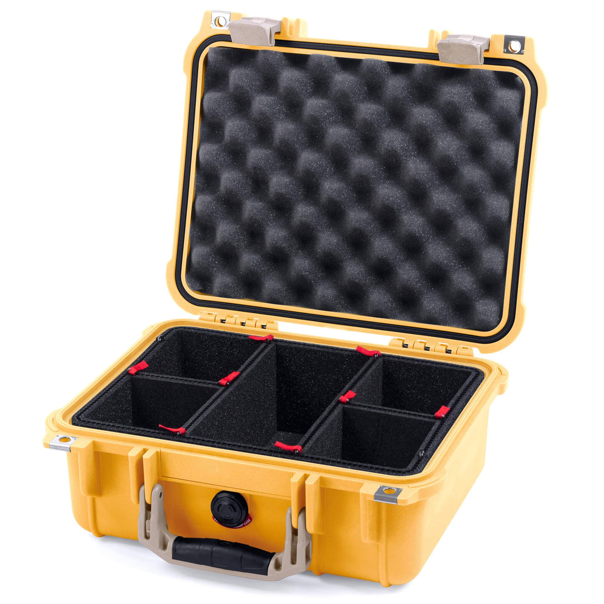 Pelican 1400 Case, Yellow with Desert Tan Handle &amp; Latches TrekPak Divider System with Convolute Lid Foam ColorCase 014000-0020-240-310