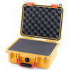 Pelican 1400 Case, Yellow with Orange Handle & Latches Pick & Pluck Foam with Convolute Lid Foam ColorCase 014000-0001-240-150