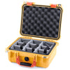 Pelican 1400 Case, Yellow with Orange Handle & Latches Gray Padded Microfiber Dividers with Convolute Lid Foam ColorCase 014000-0070-240-150