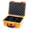 Pelican 1400 Case, Yellow with Red Handle & Latches TrekPak Divider System with Convolute Lid Foam ColorCase 014000-0020-240-320