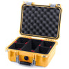 Pelican 1400 Case, Yellow with Silver Handle & Latches TrekPak Divider System with Convolute Lid Foam ColorCase 014000-0020-240-180