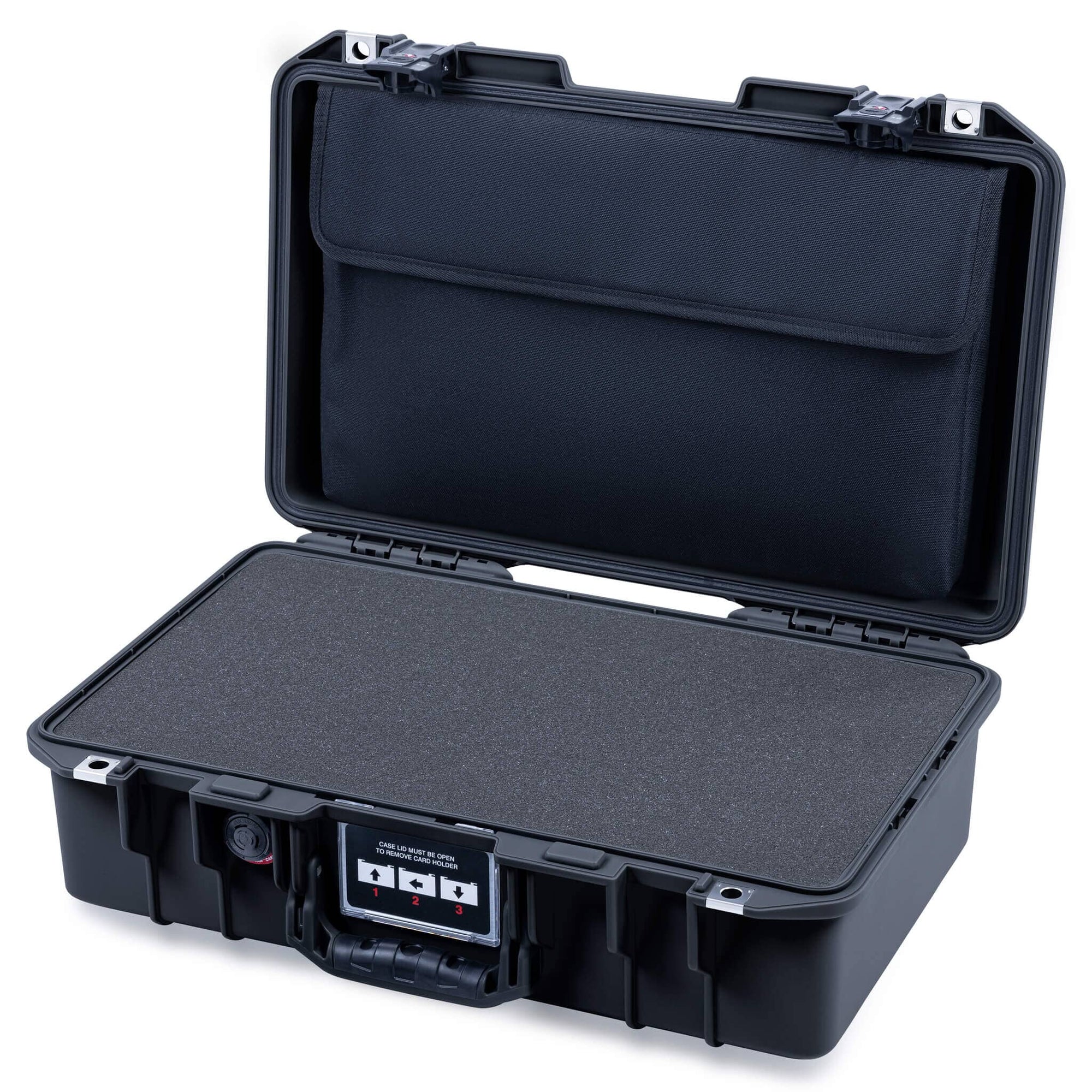 Pelican 1485 Air Case, Black with Black Handle & TSA Locking Latches Pick & Pluck Foam with Laptop Computer Lid Pouch ColorCase 014850-0201-110-L10