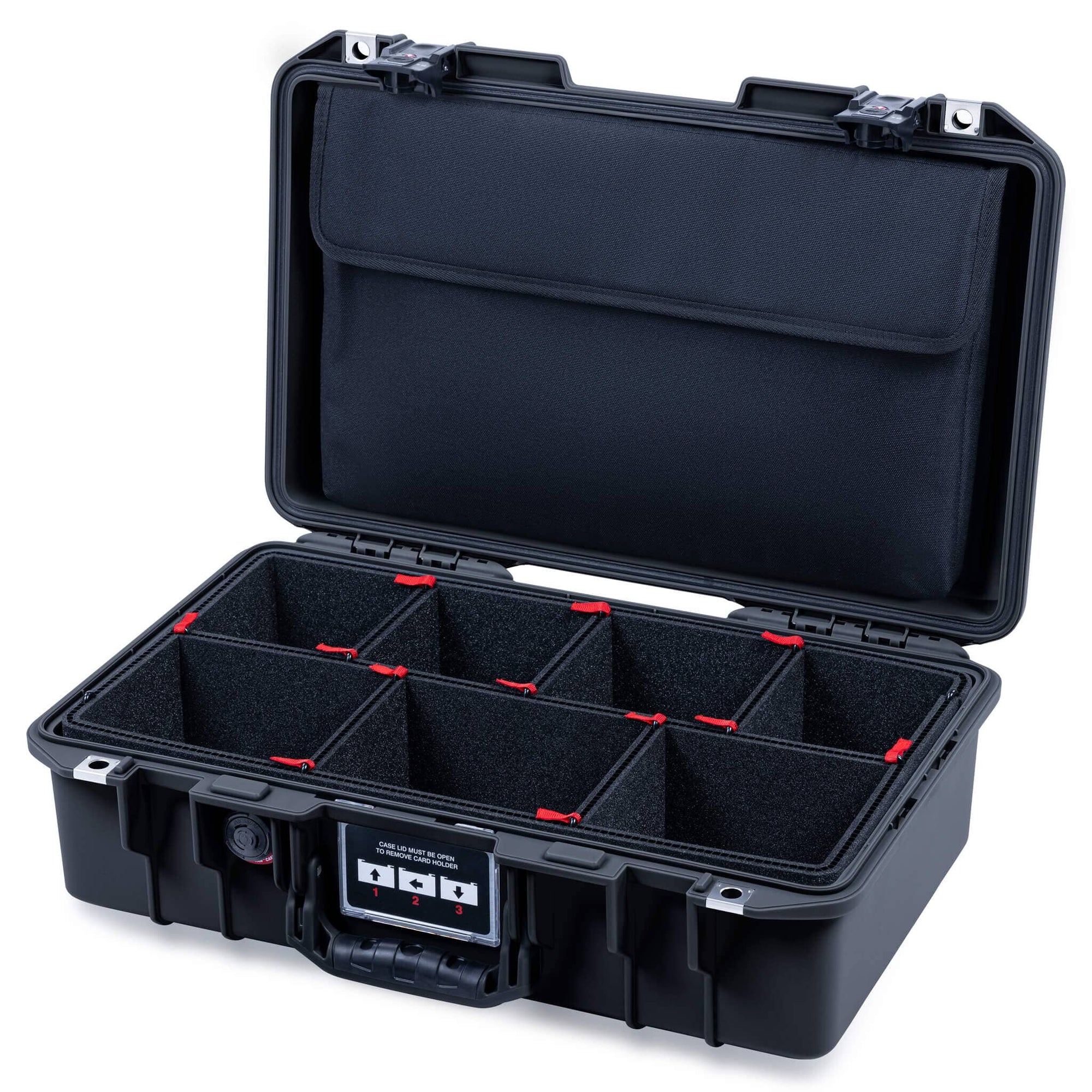 Pelican 1485 Air Case, Black with Black Handle & TSA Locking Latches TrekPak Divider System with Laptop Computer Lid Pouch ColorCase 014850-0220-110-L10