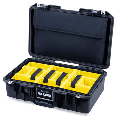 Pelican 1485 Air Case, Black with Black Handle & TSA Locking Latches Yellow Padded Microfiber Dividers with Laptop Computer Lid Pouch ColorCase 014850-0210-110-L10