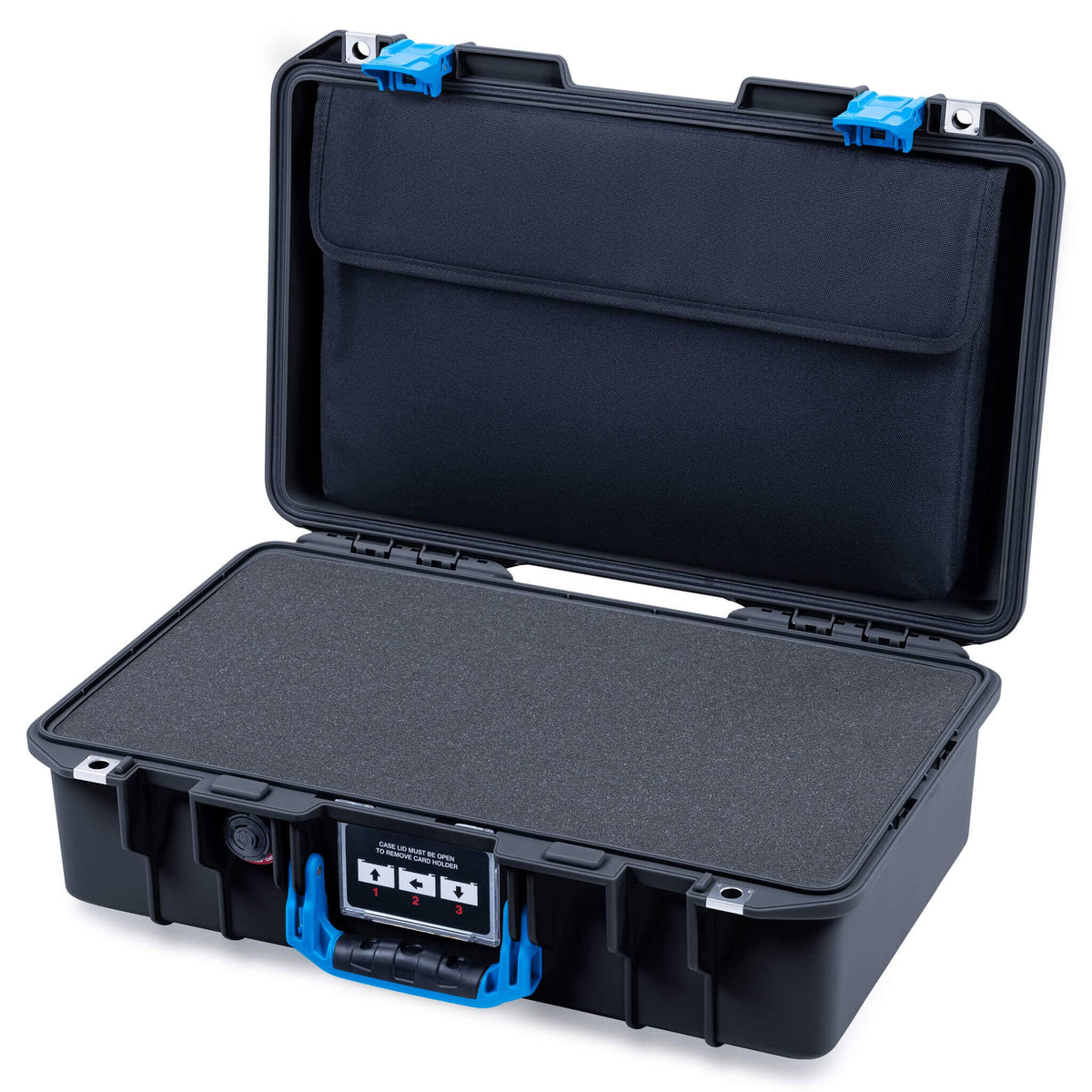 Pelican 1485 Air Case, Black with Blue Latches Pick & Pluck Foam with Laptop Computer Pouch ColorCase 014850-0201-110-121