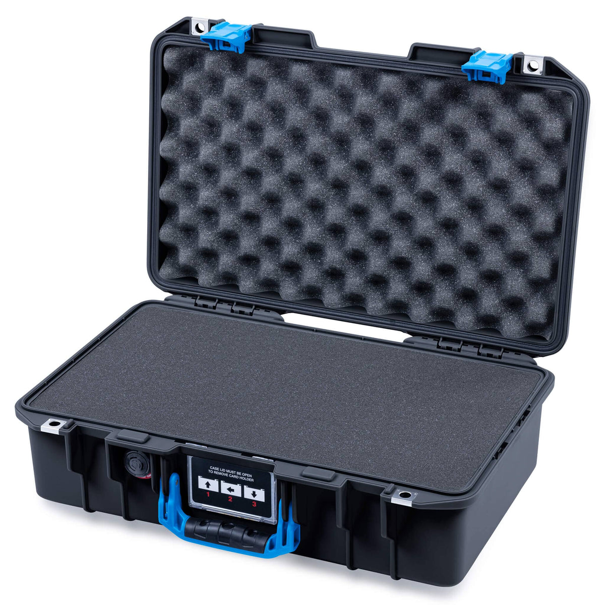 Pelican 1485 Air Case, Black with Blue Latches Pick & Pluck Foam with Convoluted Lid Foam ColorCase 014850-0001-110-121