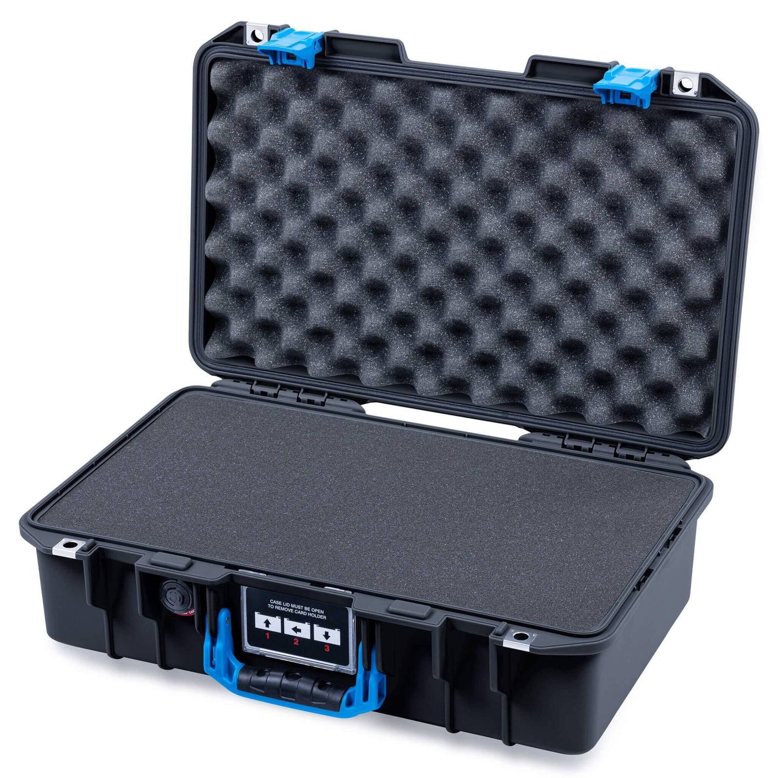Pelican 1485 Air Case, Black with Blue Latches Pick & Pluck Foam with Convoluted Lid Foam ColorCase 014850-0001-110-121
