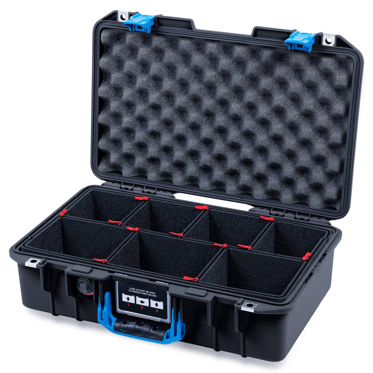 Pelican 1485 Air Case, Black with Blue Latches TrekPak Divider System with Convoluted Lid Foam ColorCase 014850-0020-110-121