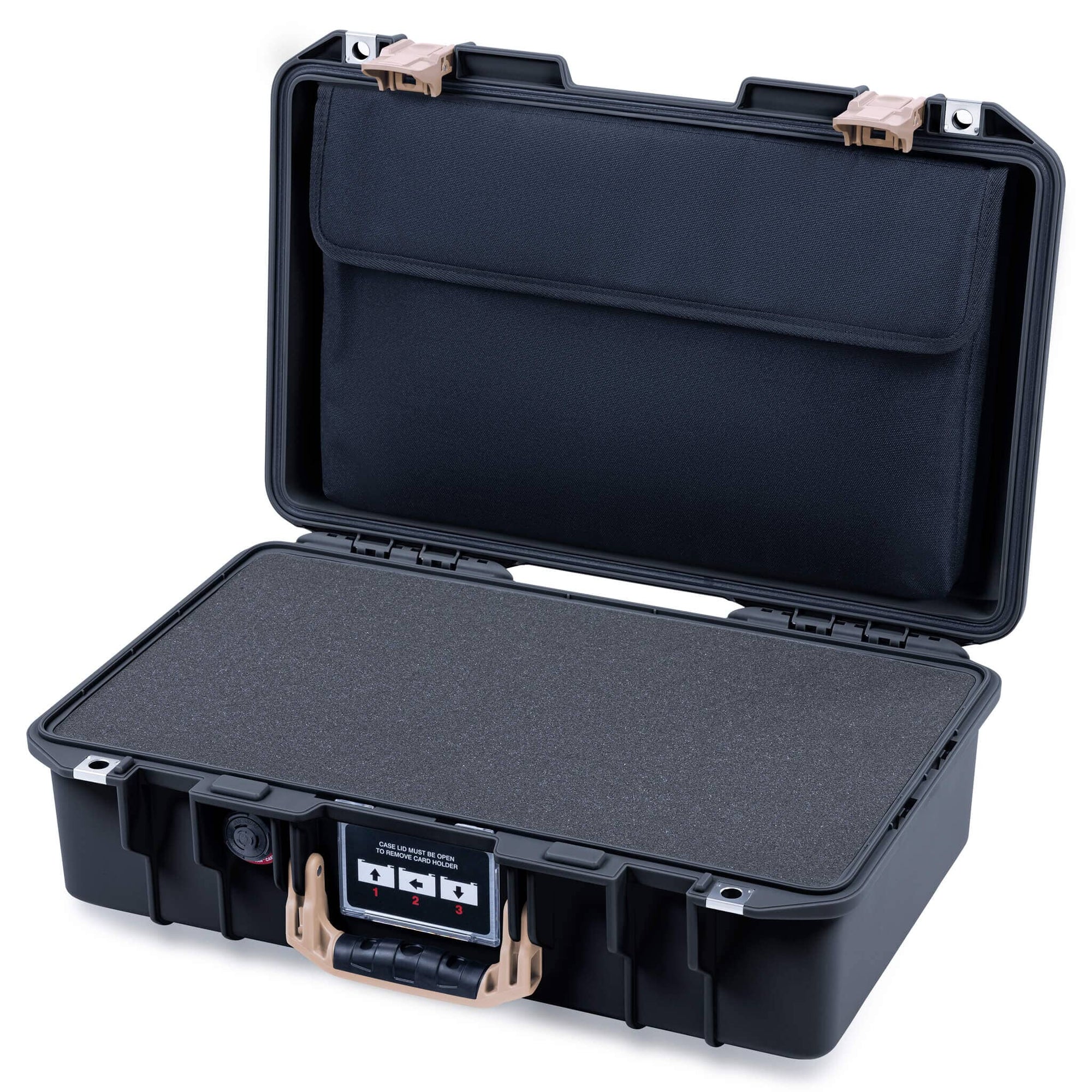 Pelican 1485 Air Case, Black with Desert Tan Handle & Latches Pick & Pluck Foam with Laptop Computer Lid Pouch ColorCase 014850-0201-110-311