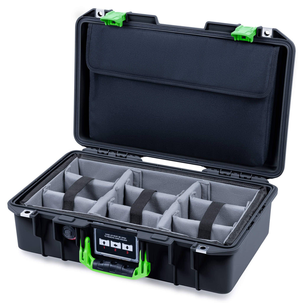 Pelican 1485 Air Case, Black with Lime Green Latches ColorCase 