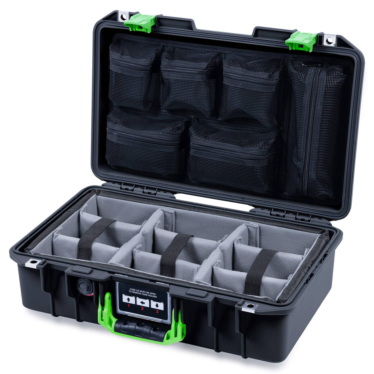 Pelican 1485 Air Case, Black with Lime Green Latches ColorCase 