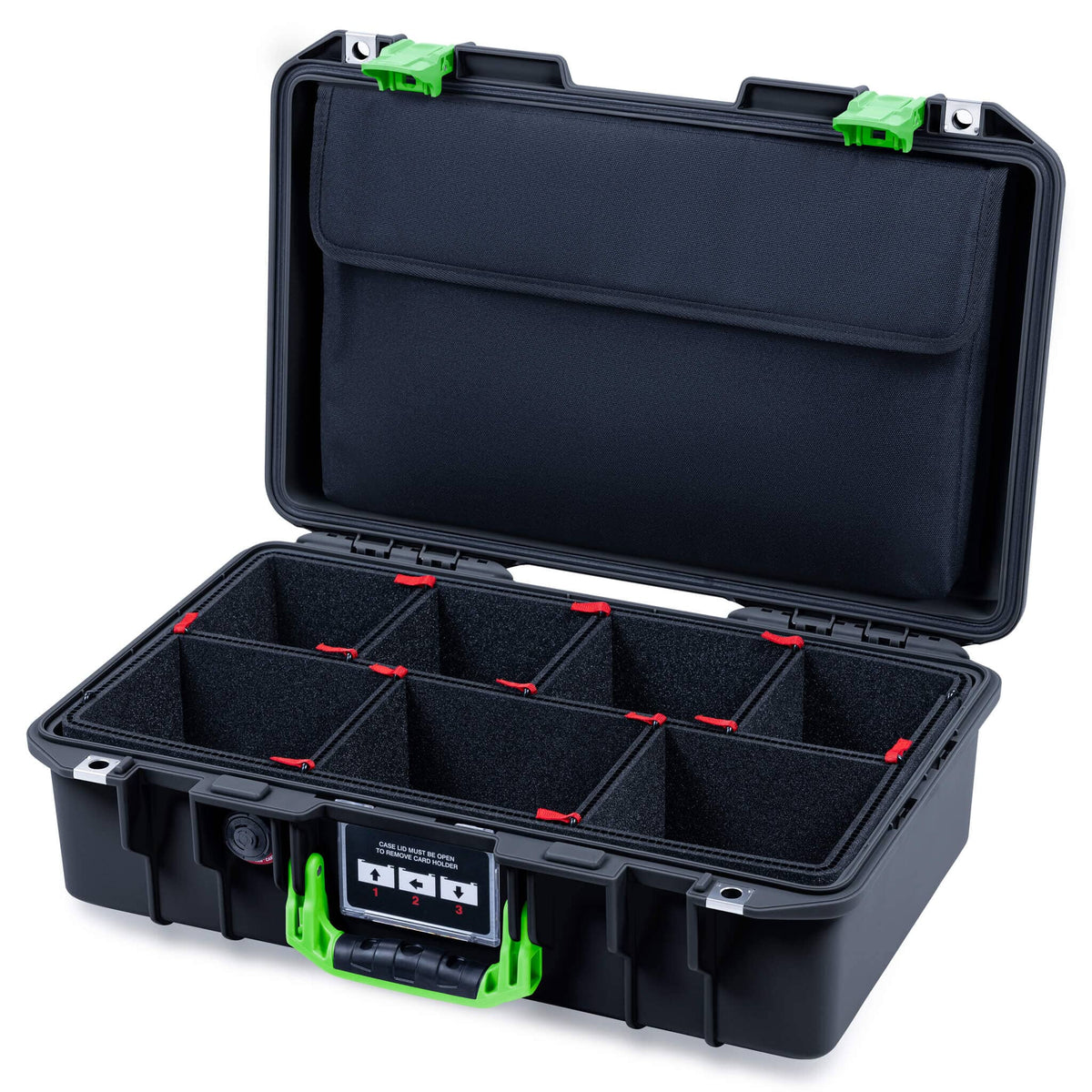 Pelican 1485 Air Case, Black with Lime Green Latches TrekPak Divider System with Computer Pouch ColorCase 014850-0220-110-301