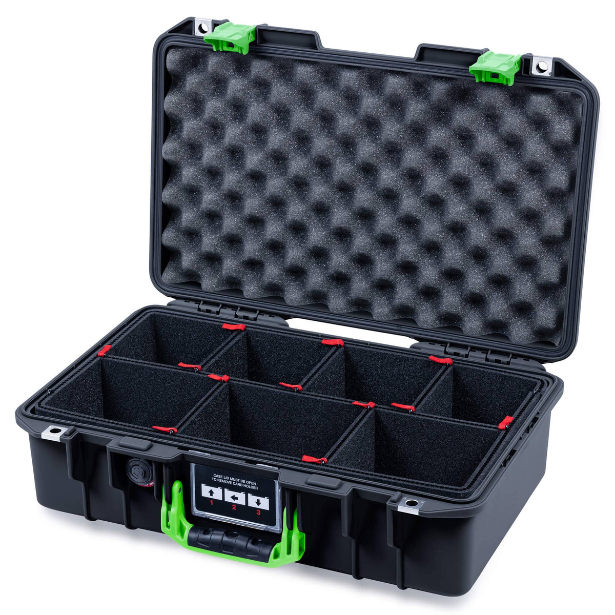 Pelican 1485 Air Case, Black with Lime Green Latches TrekPak Divider System with Convolute Lid Foam ColorCase 014850-0020-110-301