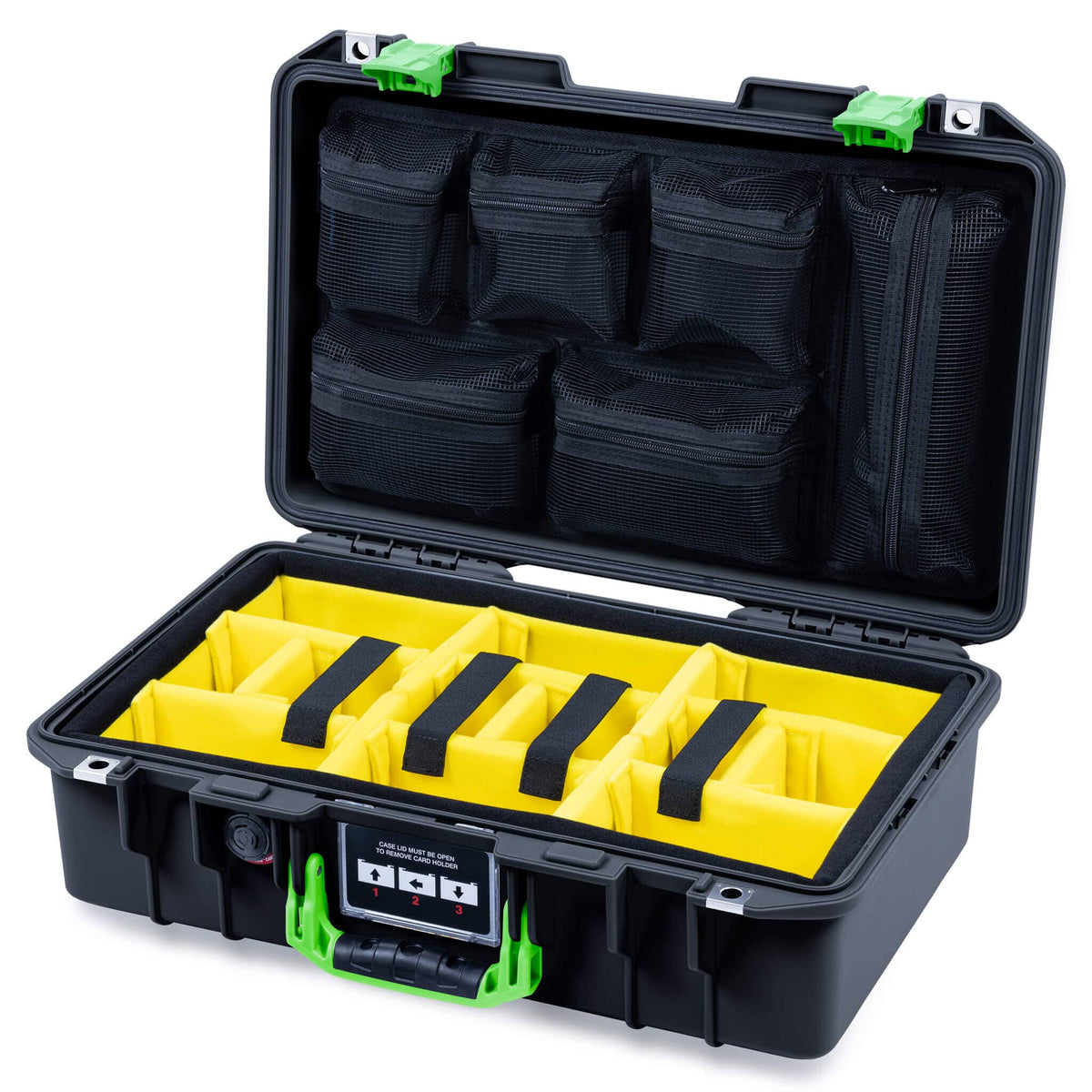 Pelican 1485 Air Case, Black with Lime Green Latches ColorCase 