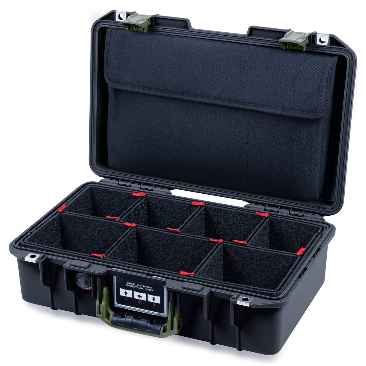 Pelican 1485 Air Case, Black with OD Green Handle & Latches TrekPak Divider System with Laptop Computer Lid Pouch ColorCase 014850-0220-110-131