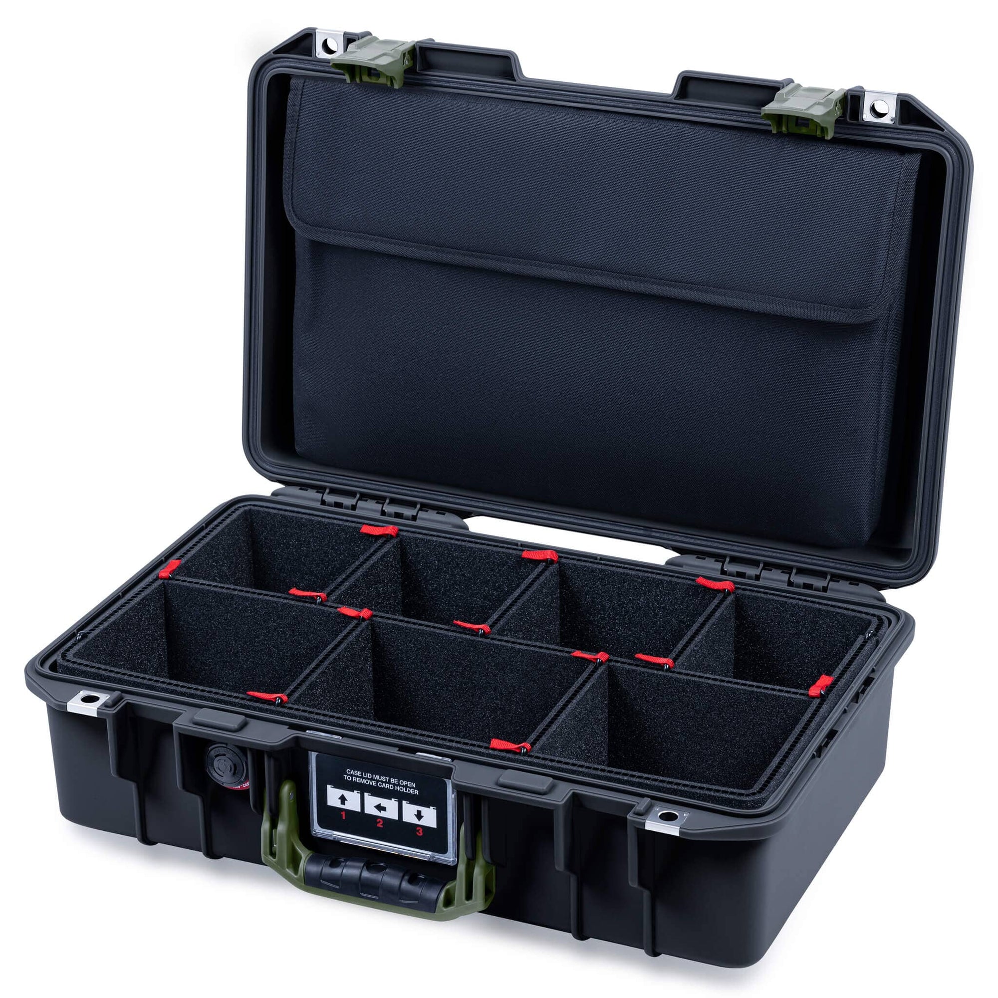 Pelican 1485 Air Case, Black with OD Green Handle & Latches TrekPak Divider System with Laptop Computer Lid Pouch ColorCase 014850-0220-110-131